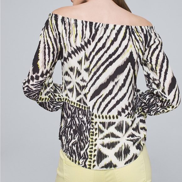 WHBM | Mixed Animal-Print Off-The-Shoulder Blouse - Picture 7 of 11